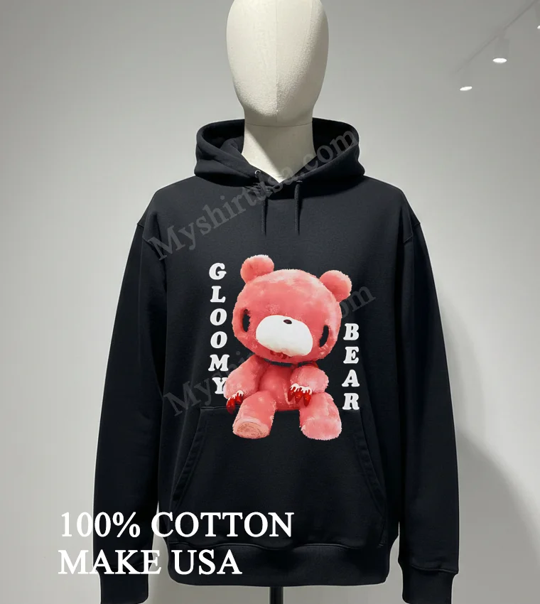 Gloomy Bear Pink Plush Character With Bloody Claws funny america t-shirts - hoodie-shirt Gloomy Bear Pink Plush Character With Bloody Claws Shirt Hoodie Shirt