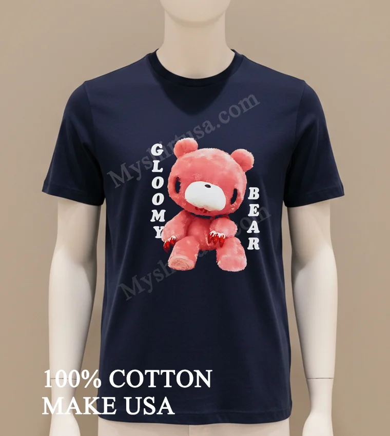 Gloomy Bear Pink Plush Character With Bloody Claws funny america t-shirts - navy-shirt Gloomy Bear Pink Plush Character With Bloody Claws Shirt Navy Shirt