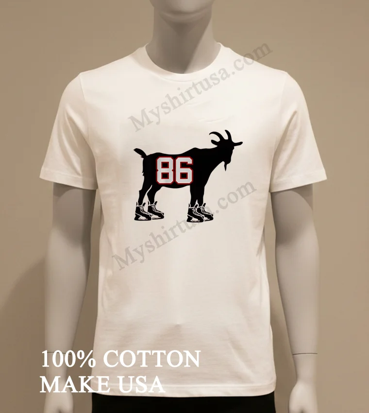 Goat Number 86 Wearing Hockey Skates Graphic funny america t-shirts - white-t-shirt Goat Number 86 Wearing Hockey Skates Graphic Shirt White T Shirt