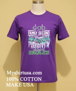 God First Family Second Then Philadelphia Eagles Team Player Signature Shirt Purple Shirt