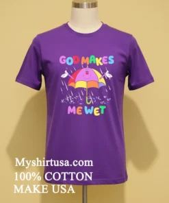God Makes Me Wet Smiling Umbrella Character Rain Drops funny america t-shirts