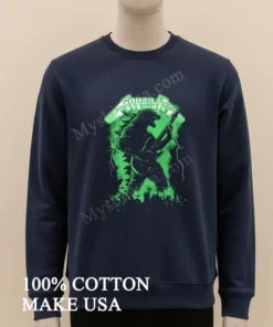 Godzilla Playing Electric Guitar In Metallica Style Font funny america t-shirts