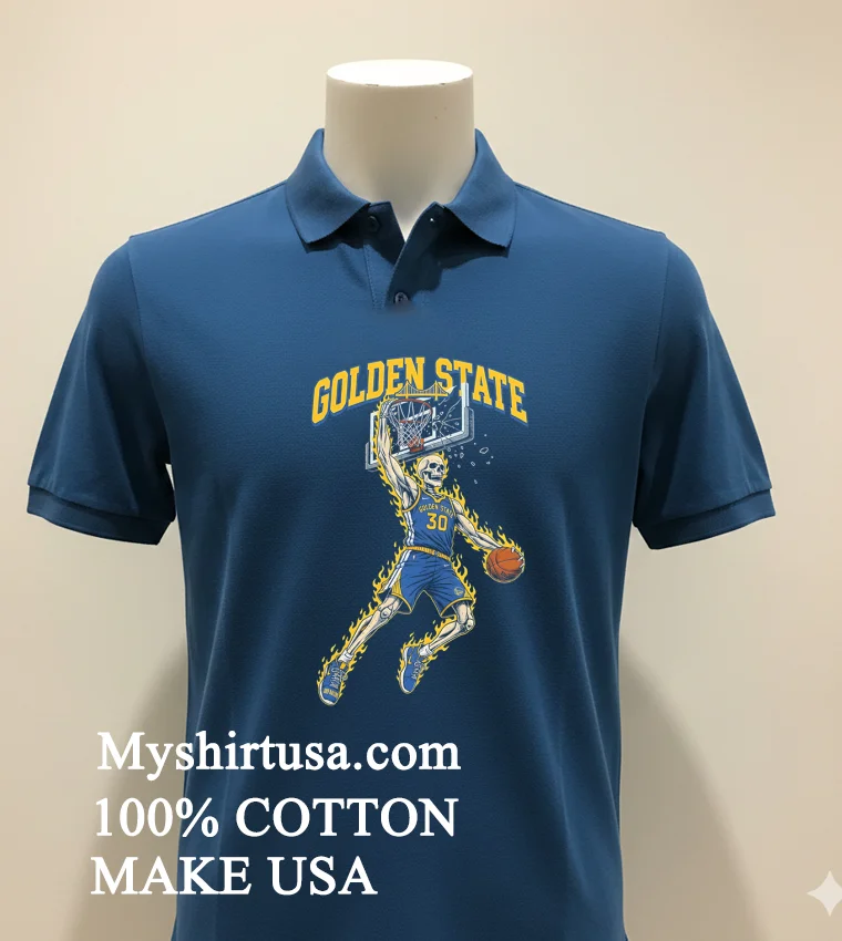 Golden State Warriors Mens Basketball Skeleton Player Fire Shirt Navy Shirt 1