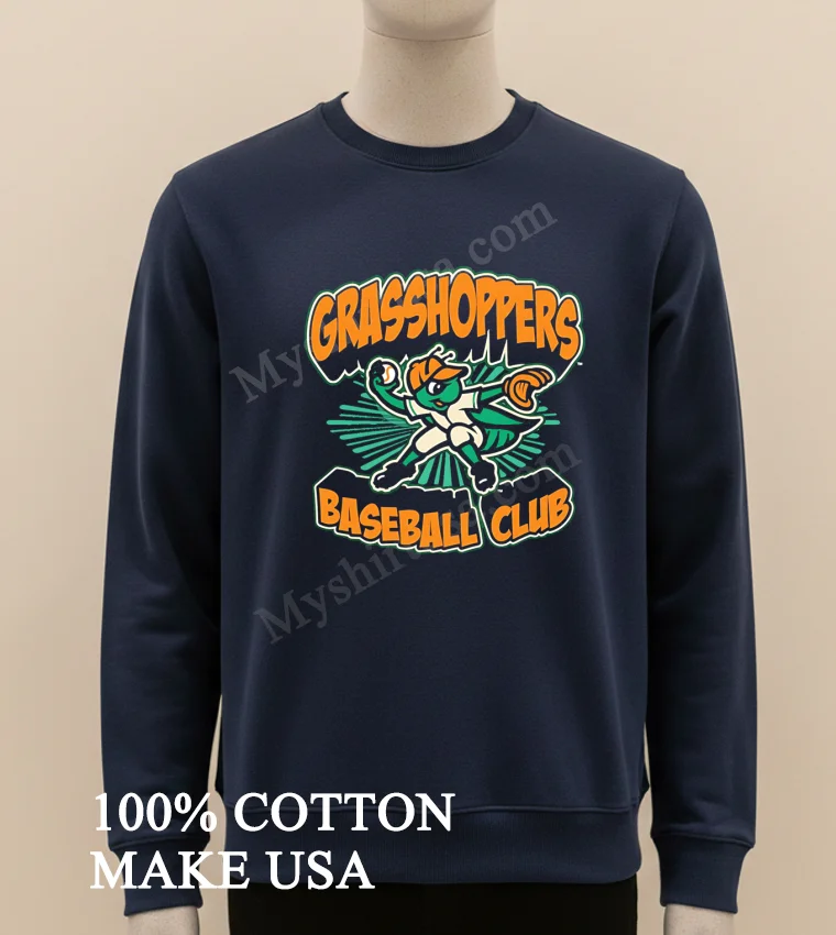 Grasshoppers Baseball Club Green Grasshopper Pitcher Mascot Logo Shirt Long Sleve Shirt
