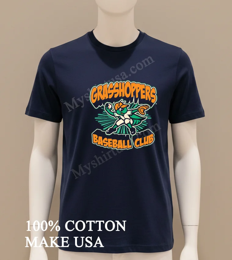 Grasshoppers Baseball Club Green Grasshopper Pitcher Mascot Logo Shirt Navy Shirt