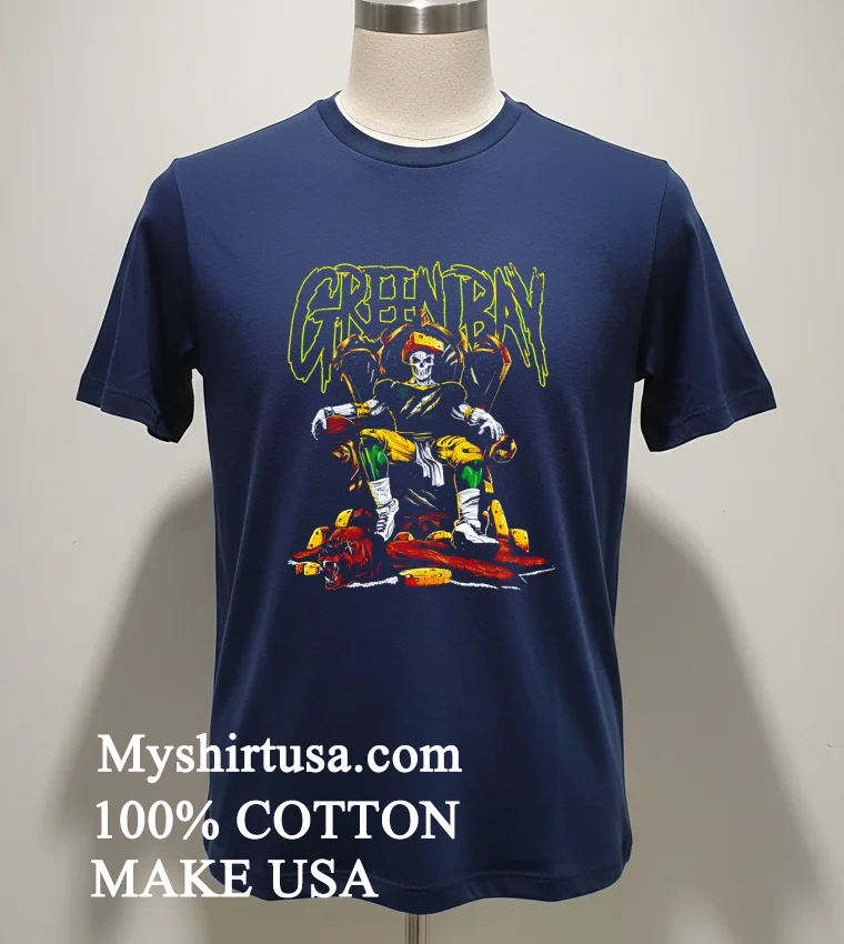 Green Bay Packers Skeleton King On Cheese Throne Shirt - navy-shirt Green Bay Packers Skeleton King On Cheese Throne Shirt Navy Shirt 1
