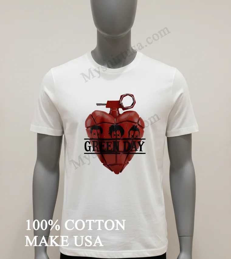 Green Day American Idiot Heart Grenade Band Members Faces funny america t-shirts - white-t-shirt Green Day American Idiot Heart Grenade Band Members Faces Shirt White T Shirt 1