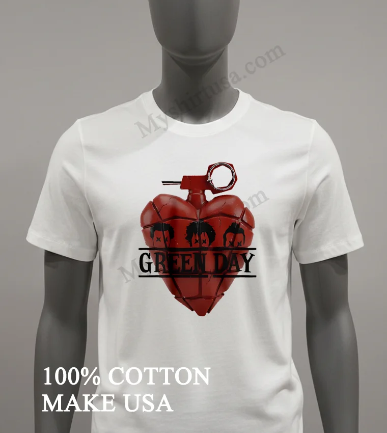 Green Day American Idiot Heart Grenade Band Members Faces Shirt White T Shirt 2