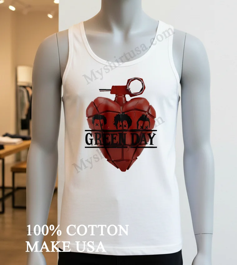 Green Day American Idiot Heart Grenade Band Members Faces Shirt White T Shirt 3