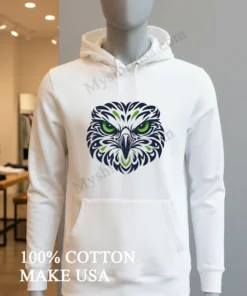 Green Eyes Owl Head Tribal Tattoo Line Art Illustration funny america t-shirts