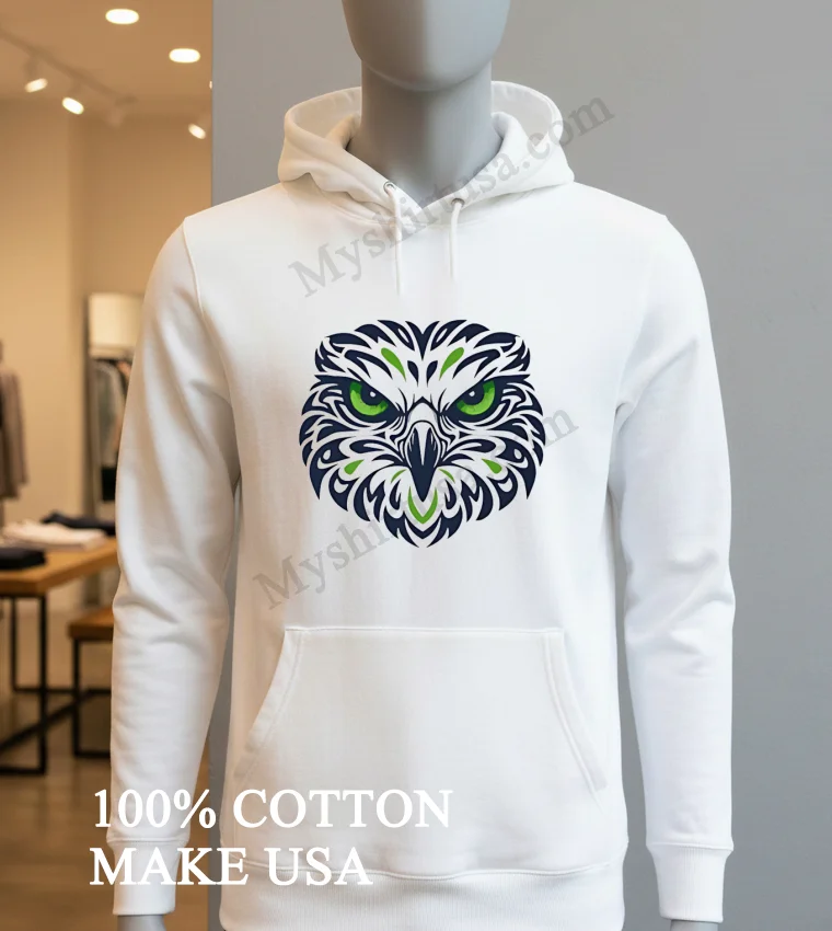 Green Eyes Owl Head Tribal Tattoo Line Art Illustration Shirt Hoodie Shirt
