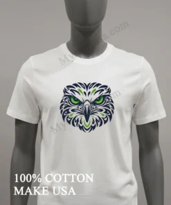 Green Eyes Owl Head Tribal Tattoo Line Art Illustration funny america t-shirts