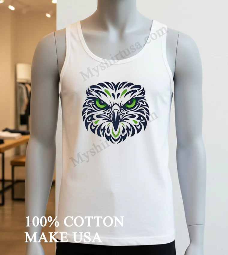Green Eyes Owl Head Tribal Tattoo Line Art Illustration funny america t-shirts - white-t-shirt Green Eyes Owl Head Tribal Tattoo Line Art Illustration Shirt White T Shirt 2
