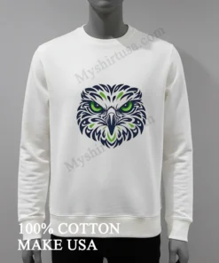 Green Eyes Owl Head Tribal Tattoo Line Art Illustration funny america t-shirts