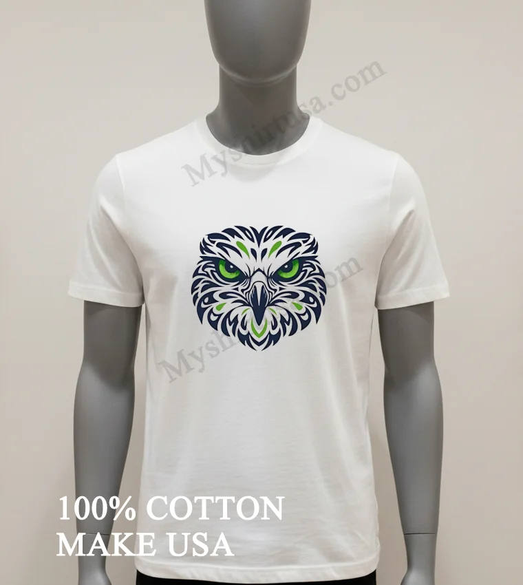 Green Eyes Owl Head Tribal Tattoo Line Art Illustration Shirt White T Shirt