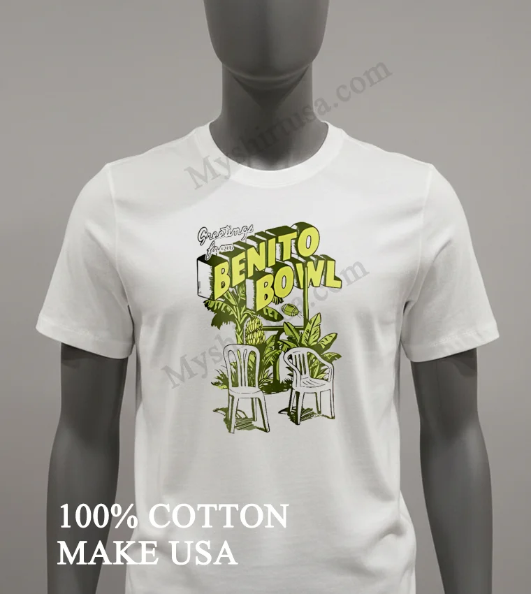 Greetings From Benito Bowl Palm Trees Bananas Football Goal Post Shirt White T Shirt 2