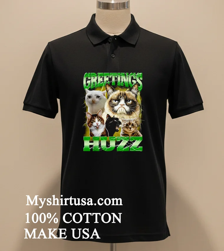 Greetings Huzz Lightning And Famous Meme Cats Shirt Balck Shirt 1