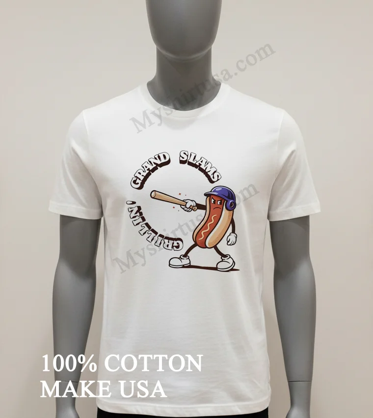 Grillin Grand Slams Hotdog Baseball Character funny america t-shirts - white-t-shirt Grillin Grand Slams Hotdog Baseball Character Shirt White T Shirt 1