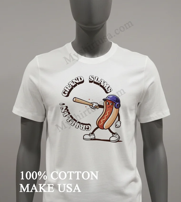 Grillin Grand Slams Hotdog Baseball Character Shirt White T Shirt 2