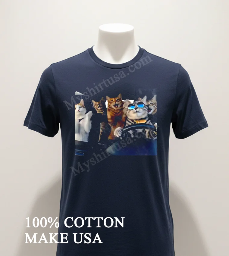 Group Of Party Cats Wearing Sunglasses Driving Car Shirt Navy Shirt 1