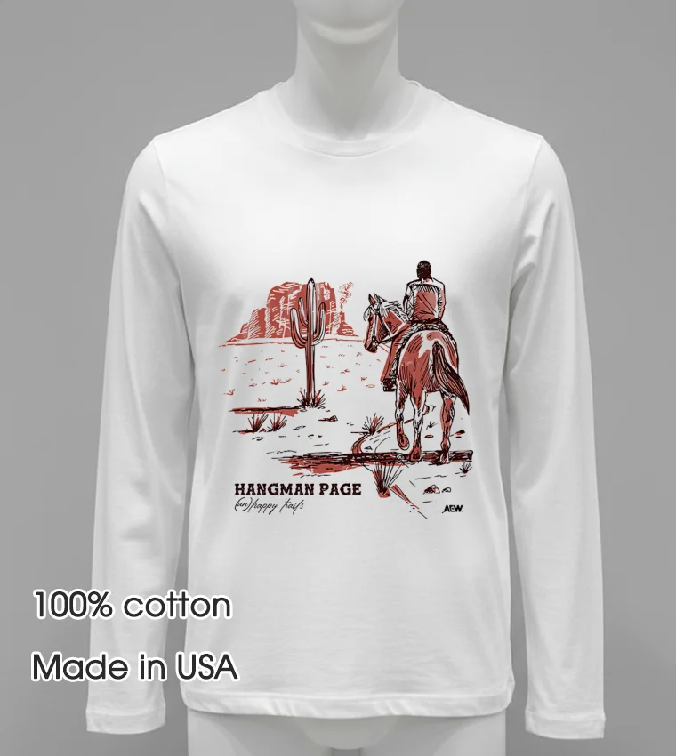 Hangman Page Unhappy Trails Cowboy On A Horse In Desert Vintage Shirt - white-t-shirt Hangman Page Unhappy Trails Cowboy On A Horse In Desert Vintage Shirt White T Shirt