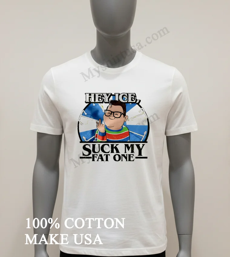 Hey Ice Suck My Fat One Cartoon Boy Glasses Middle Finger Shirt White T Shirt 1