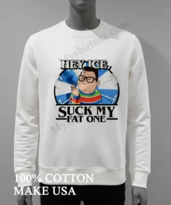 Hey Ice Suck My Fat One Cartoon Boy Glasses Middle Finger Shirt