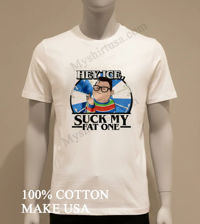 Hey Ice Suck My Fat One Cartoon Boy Glasses Middle Finger Shirt White T Shirt