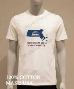 Historic Bay State Massachusetts Sailing Ship Blue Map funny america t-shirts