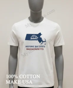 Historic Bay State Massachusetts Sailing Ship Blue Map funny america t-shirts