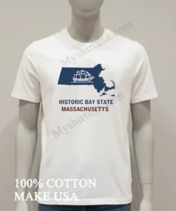 Historic Bay State Massachusetts Sailing Ship Blue Map funny america t-shirts