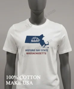 Historic Bay State Massachusetts Sailing Ship Blue Map funny america t-shirts