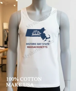 Historic Bay State Massachusetts Sailing Ship Blue Map funny america t-shirts