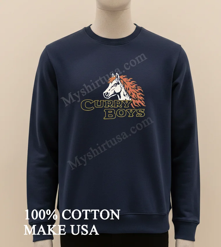 Horse With Fire Mane Yellow Outline Curry Boys Logo Shirt Long Sleve Shirt