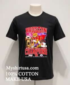 Houston Cougars 2025 Kinders Texas Bowl Champions Mascot Shirt Balck Shirt 1