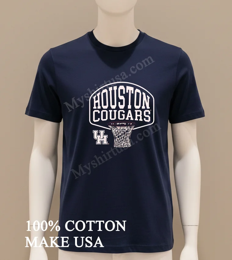 Houston Cougars University Of Houston Basketball Net Logo funny america t-shirts - navy-shirt Houston Cougars University Of Houston Basketball Net Logo Shirt Navy Shirt