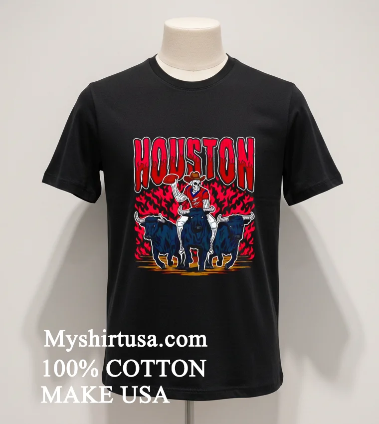Houston Texans Skeleton Cowboy Riding Bulls Shirt Balck Shirt
