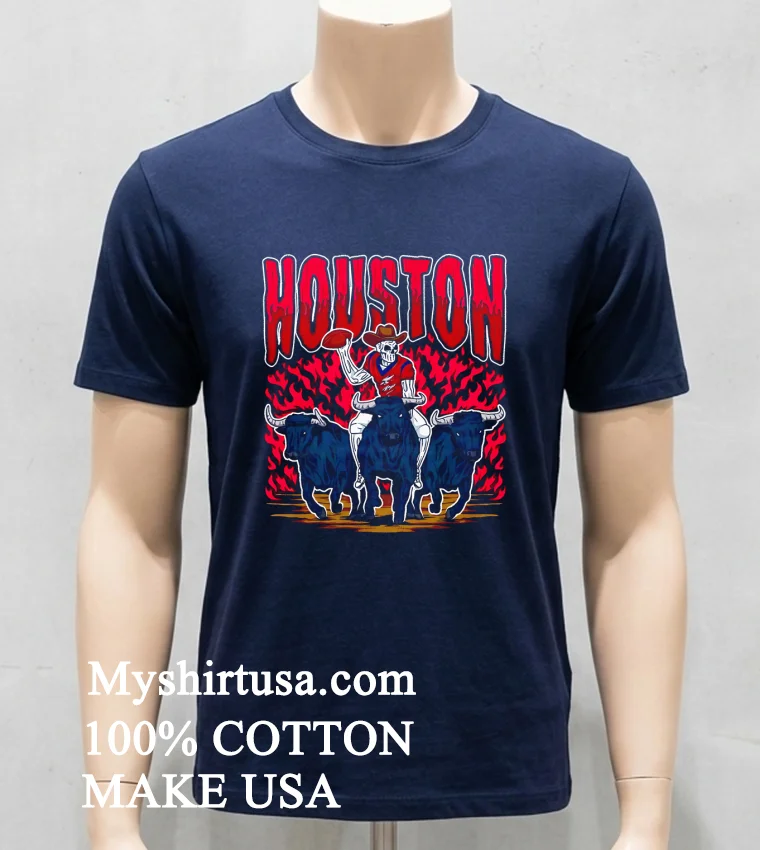 Houston Texans Skeleton Cowboy Riding Bulls Shirt Navy Shirt