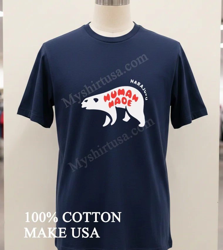 Human Made Harajuku Polar Bear Red Bubble Logo funny america t-shirts - navy-shirt Human Made Harajuku Polar Bear Red Bubble Logo Shirt Navy Shirt 1