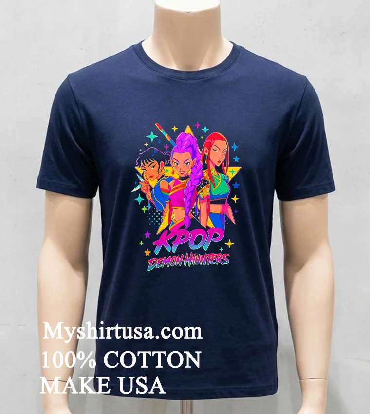 Huntrix Battle Squad Rumi Mira Zoey From Kpop Demon Hunters Shirt Navy Shirt