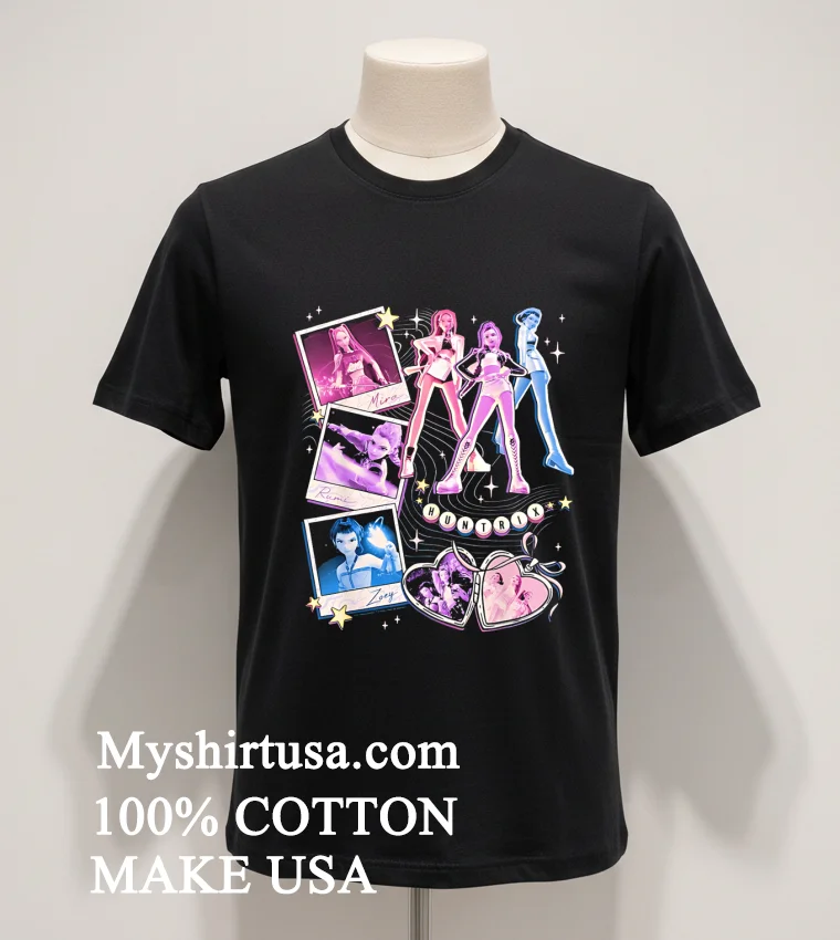 Huntrox Mira Rumi Zoey K Pop Anime Aesthetic funny america t-shirts - balck-shirt Huntrox Mira Rumi Zoey K Pop Anime Aesthetic Shirt Balck Shirt