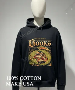 I Need More Books Dragon Hoarding Book Pile Illustration funny america t-shirts