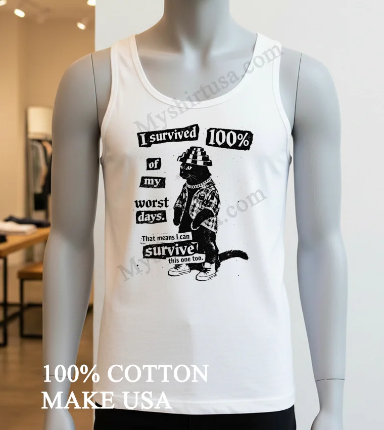 I Survived 100 Of My Worst Days Cat Shirt White T Shirt 2