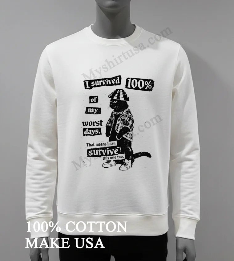 I Survived 100 Of My Worst Days Cat funny america t-shirts - white-t-shirt I Survived 100 Of My Worst Days Cat Shirt White T Shirt 3