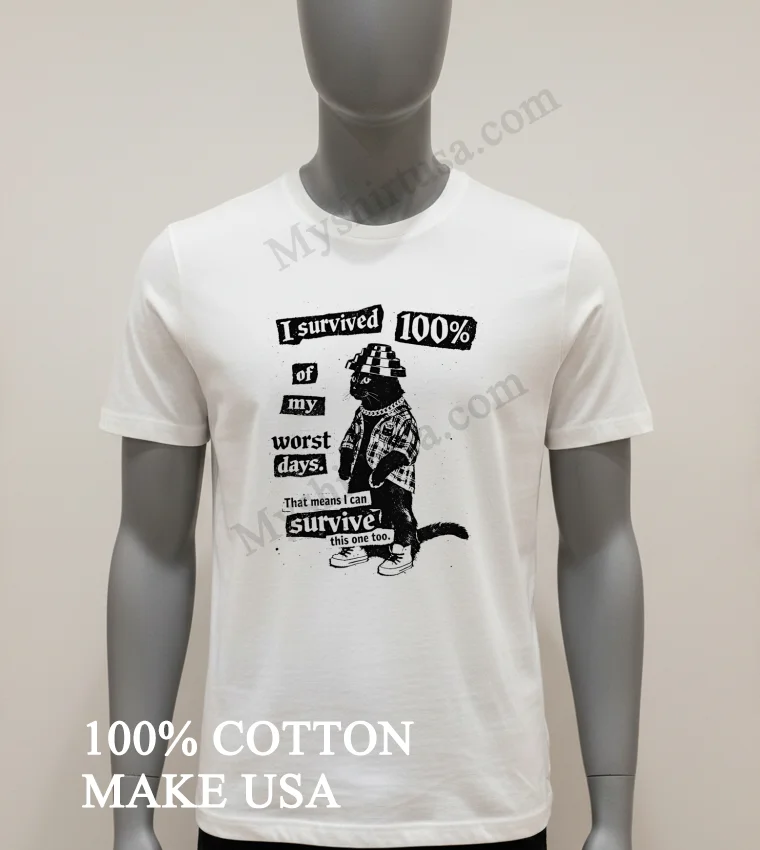 I Survived 100 Of My Worst Days Cat Shirt White T Shirt