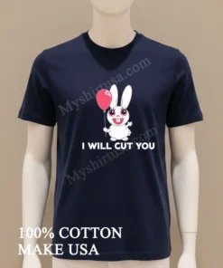 I Will Cut You Cute Bunny Holding Pink Balloon funny america t-shirts