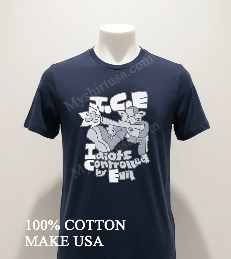 Ice Idiots Controlled By Evil Cartoon Pig Holding A Rifle Shirt Navy Shirt 1