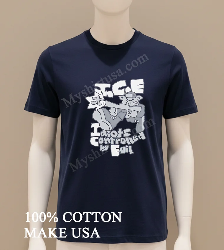Ice Idiots Controlled By Evil Cartoon Pig Holding A Rifle Shirt Navy Shirt