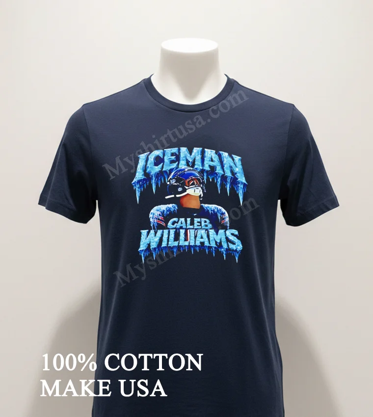 Iceman Caleb Williams Frozen Ice Text Football Quarterback Graphic funny america t-shirts - navy-shirt Iceman Caleb Williams Frozen Ice Text Football Quarterback Graphic Shirt Navy Shirt 1
