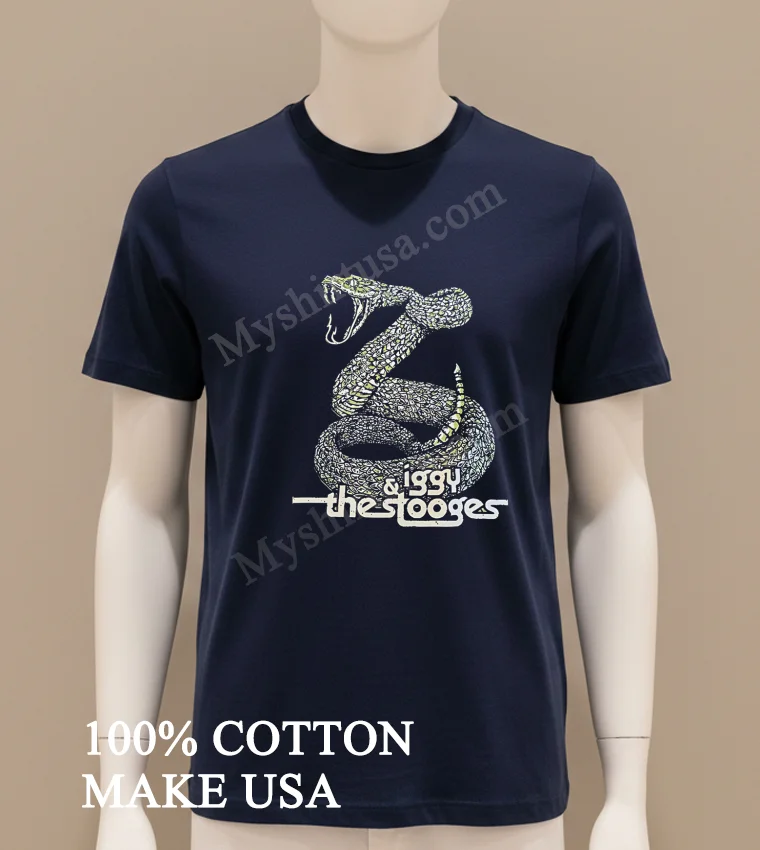 Iggy And The Stooges Rattlesnake Snake Graphic Punk Rock Music Shirt Navy Shirt